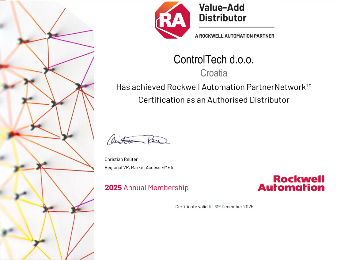 Authorized Distributor Partner Certificate ControlTech Croatia